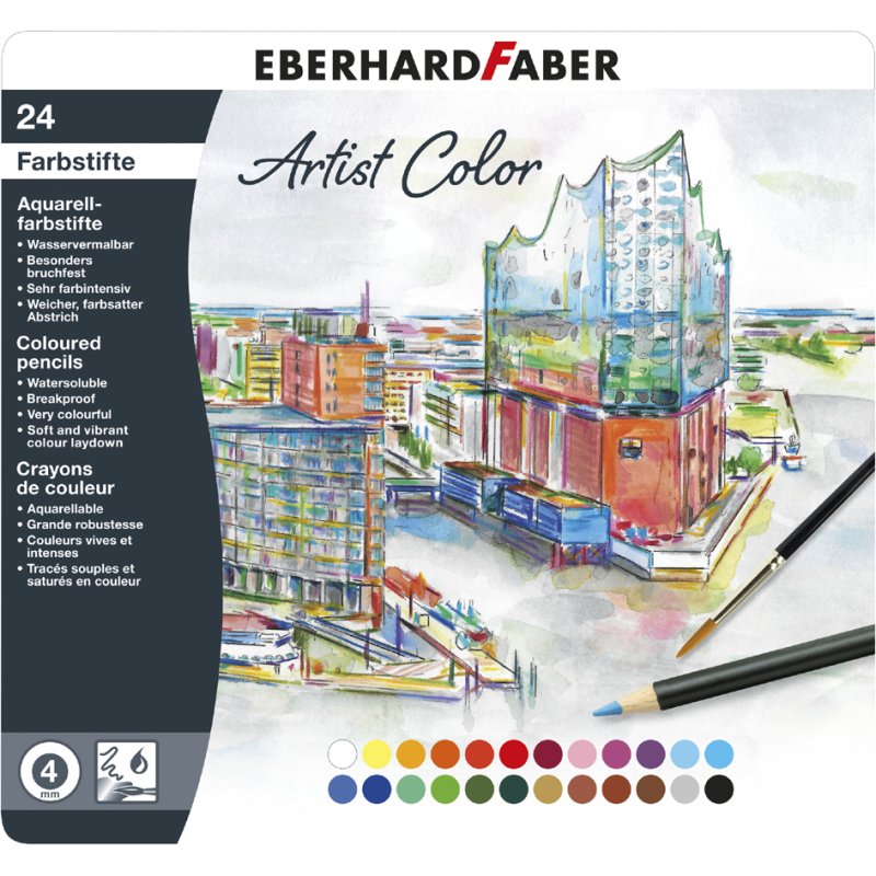 EBERHARD FABER aquarelpotloden Artist Color, 24 stuks, metalen etui