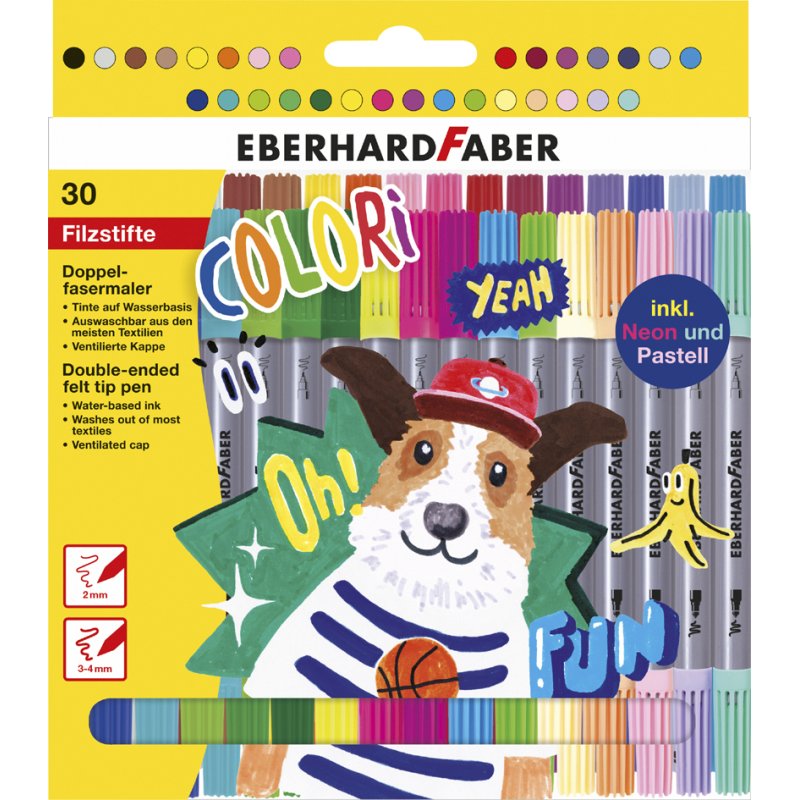 EBERHARD FABER marqueurs bi-pointe COLORI, lavable, 30 pièces