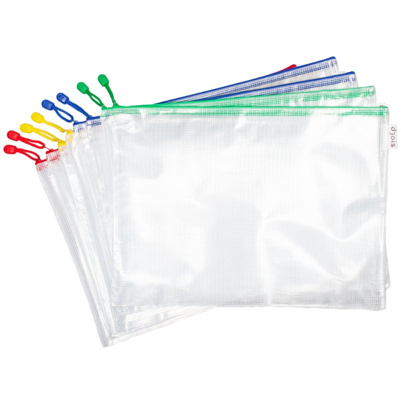 djois Pochette à fermeture éclair A3, plastique, assorti, 8 pièces