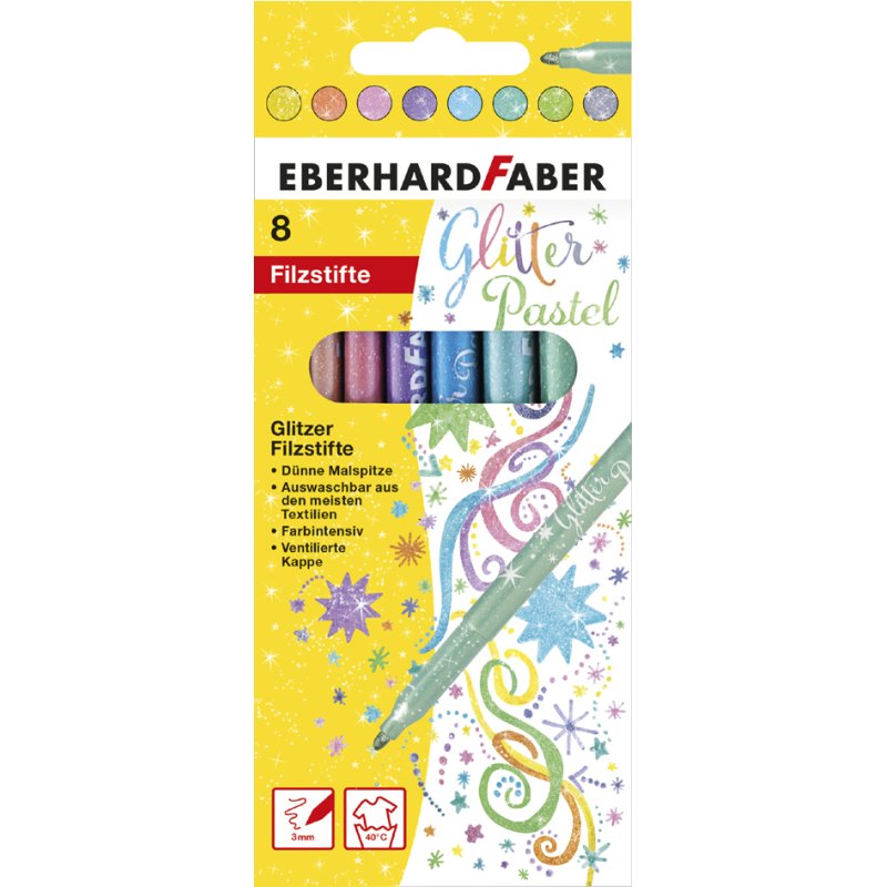 EBERHARD FABER glitter markers, washable, 3.0 mm, 8 pieces