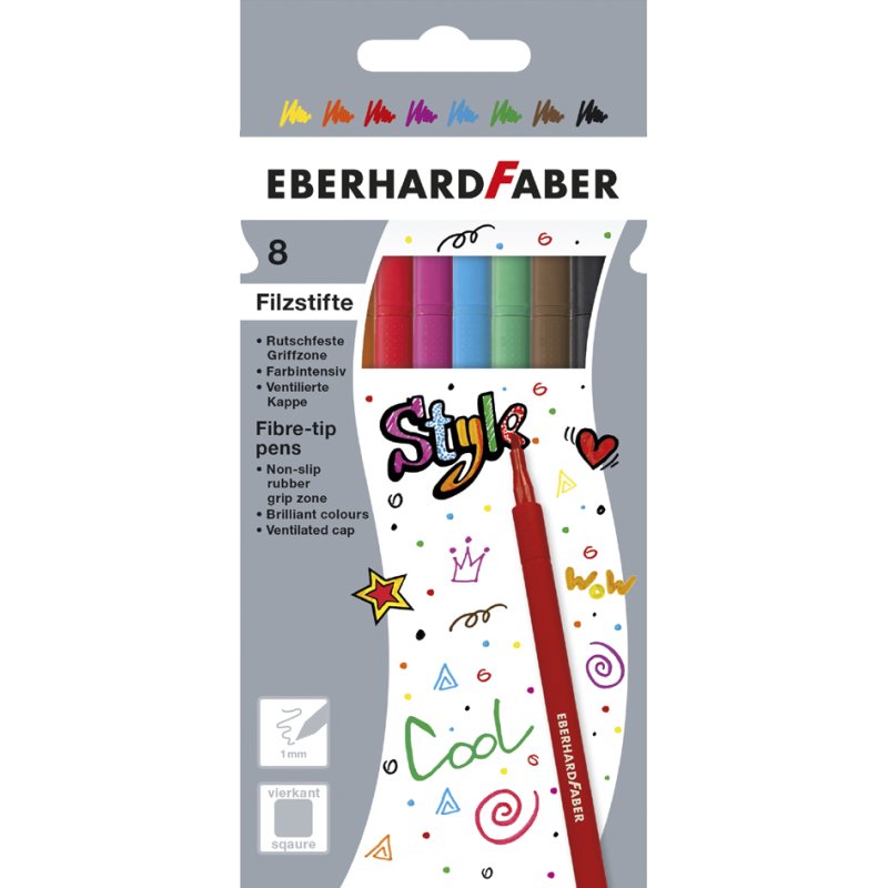 EBERHARD FABER feutres, 8 pièces, largeur de trait 1,0 mm, assortis couleurs