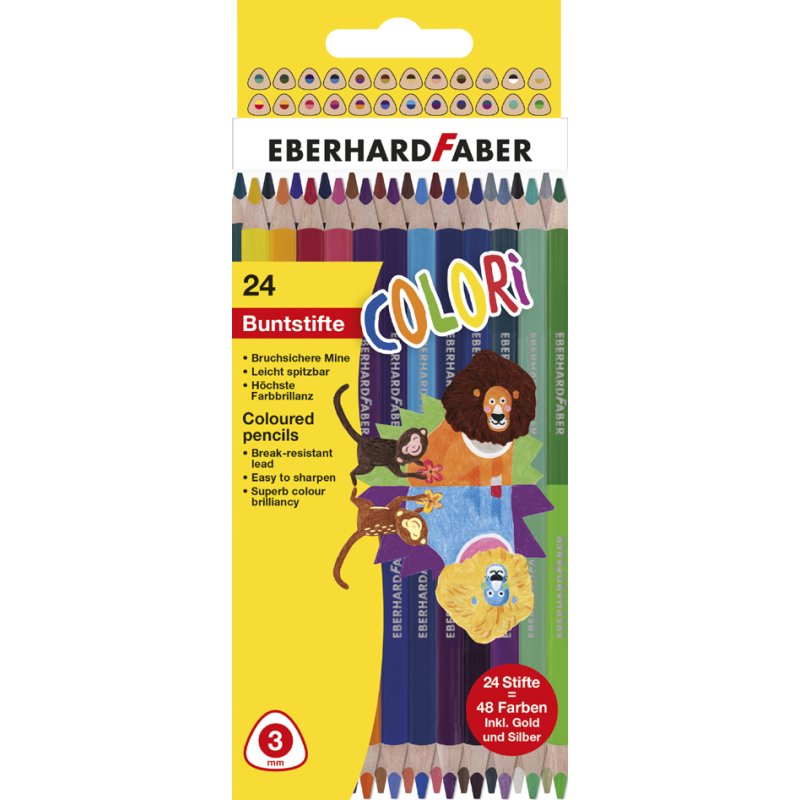 EBERHARD FABER crayons de couleur COLORI DUO, triangulaire, 2 pointes, 24 pièces
