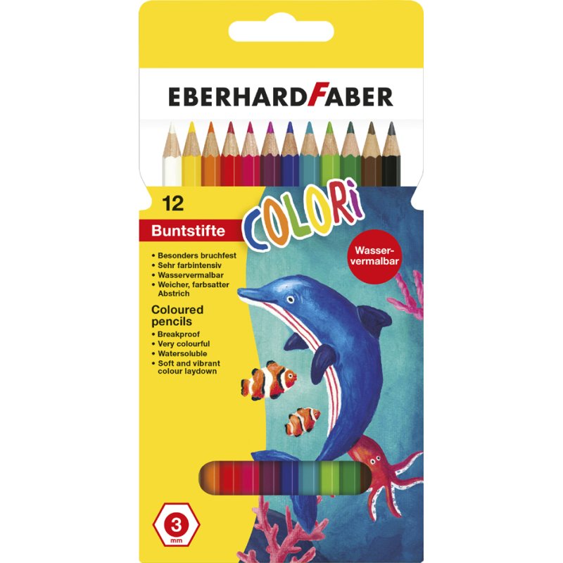 EBERHARD FABER crayons de couleur, hydrosolubles, hexagonaux, 12 pièces