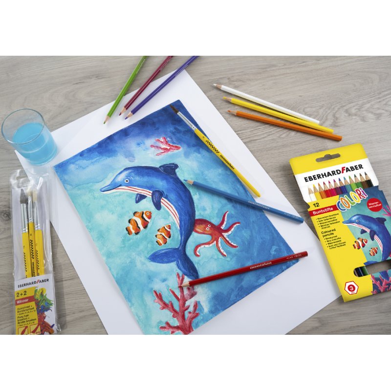 EBERHARD FABER crayons de couleur, hydrosolubles, hexagonaux, 12 pièces