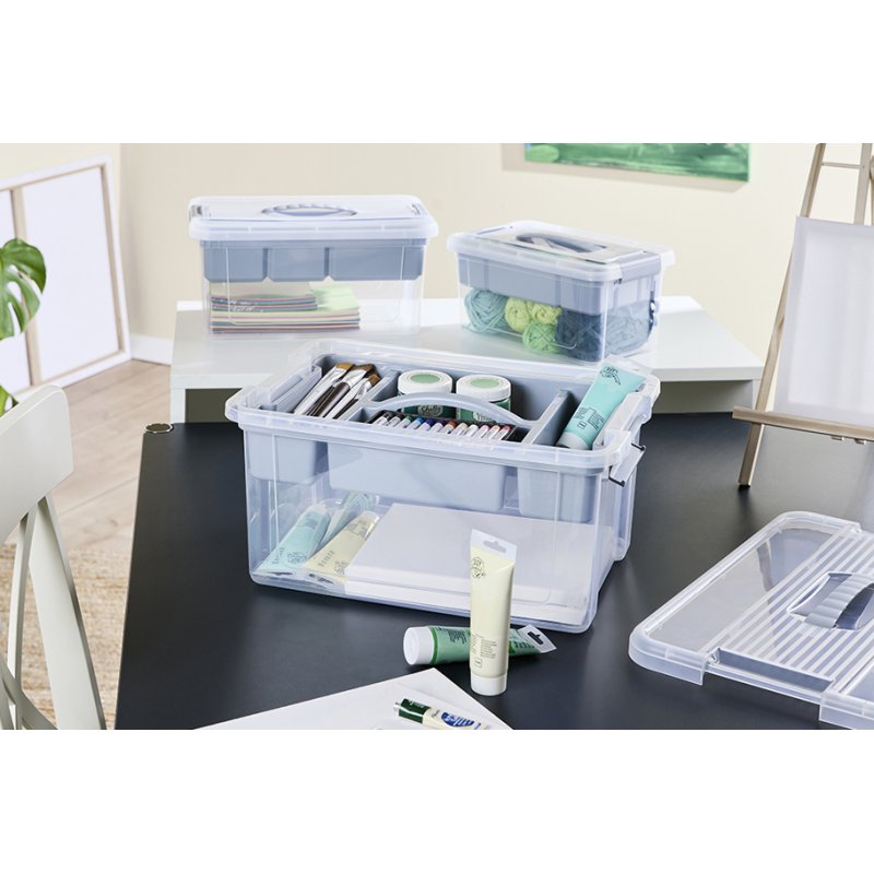 keeeper boîte de rangement Henri, 9 litres, transparent avec accents gris