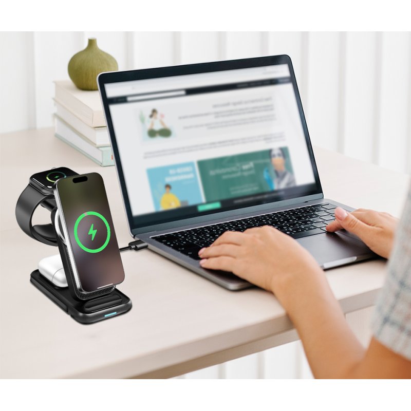 LogiLink 4-in-1 charging station, black, foldable