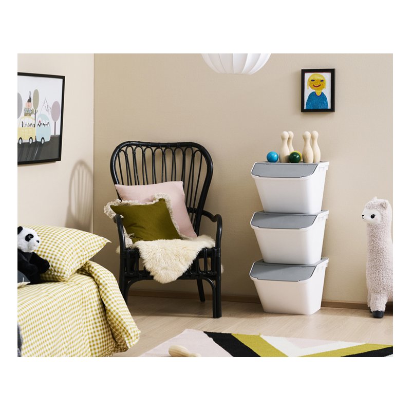 smartstore Stack-it M boîte de rangement, gris/blanc, empilable, 37 litres