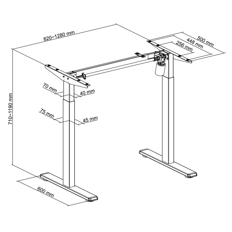 LogiLink desk frame, electric height-adjustable, white, 710-1190 mm