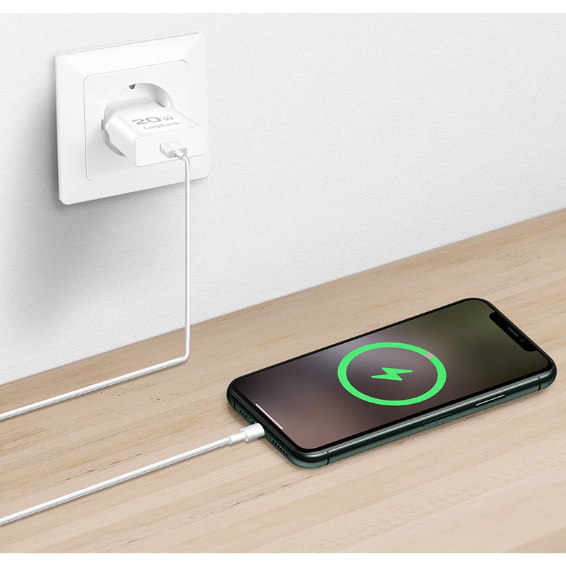 LogiLink Adaptateur prise USB-C, 20 watts, blanc