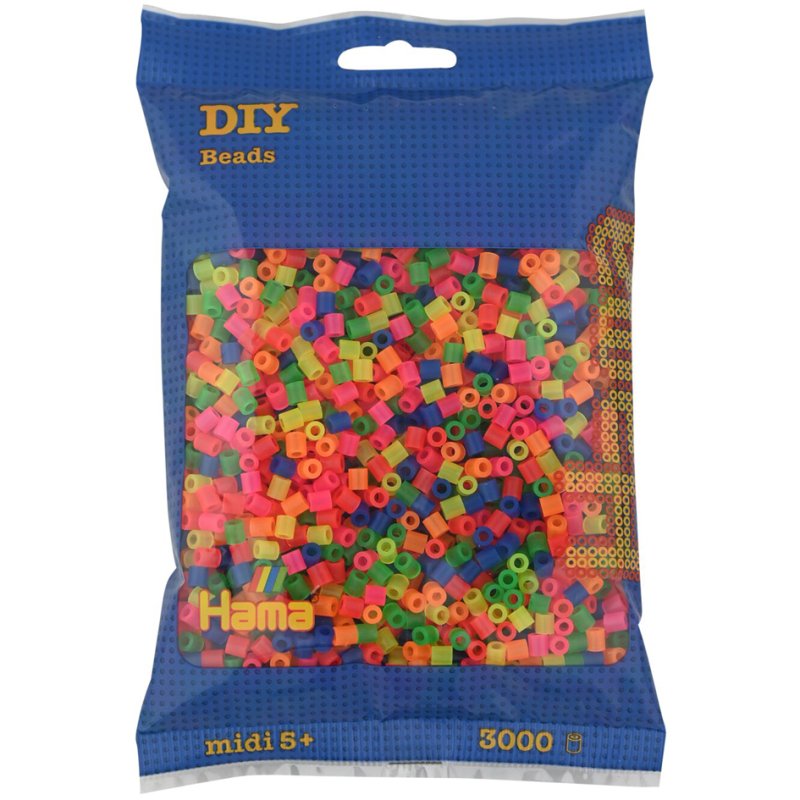 Hama perles à repasser mélange Neon, 5,0 mm, couleurs neon, 3.000 pièces