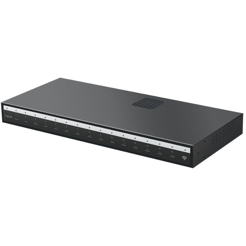 LogiLink USB-C oplaadstation, zwart, 15 poorten, Power Delivery, 360 Watt