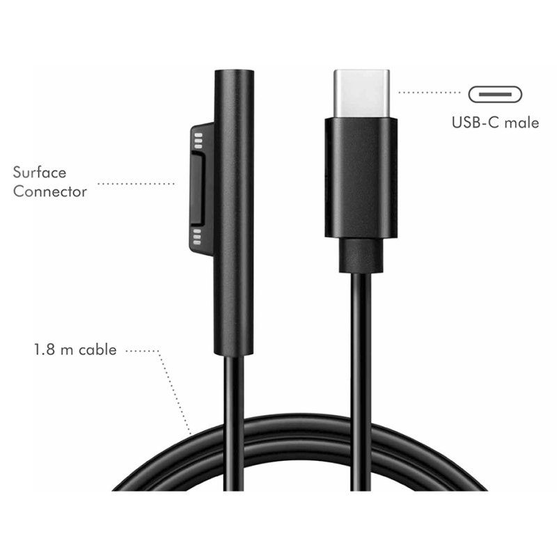 LogiLink Câble de charge USB-C vers Microsoft Surface, noir, 1,8 m