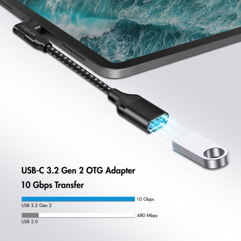 LogiLink USB-C to USB-A adapter, black, 90° angled, USB 3.2
