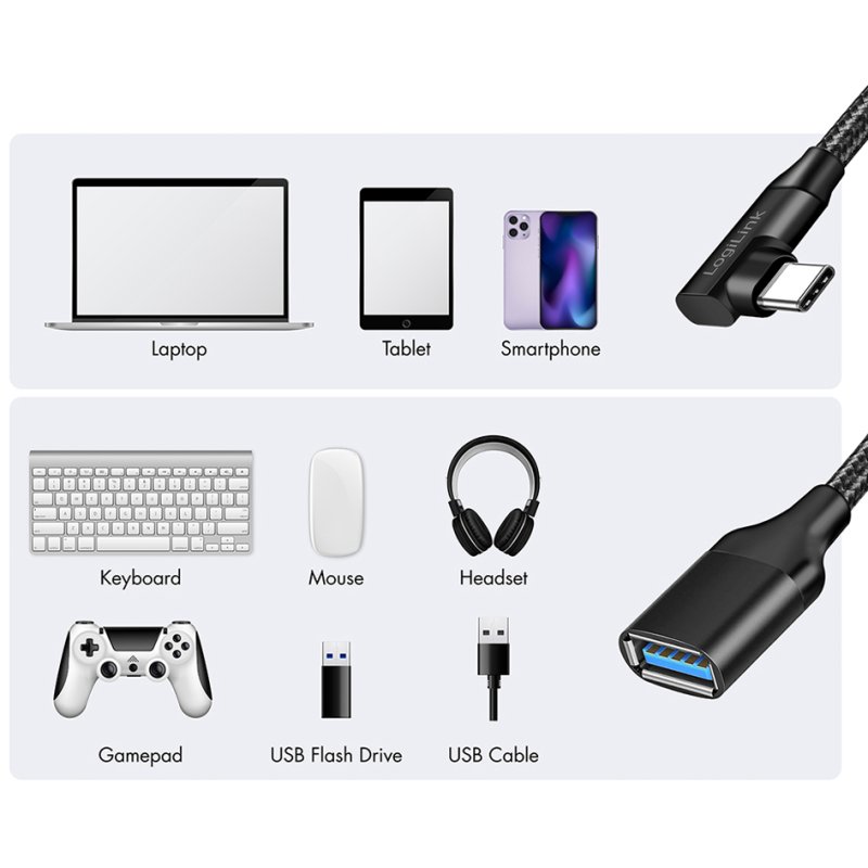 LogiLink USB-C to USB-A adapter, black, 90° angled, USB 3.2