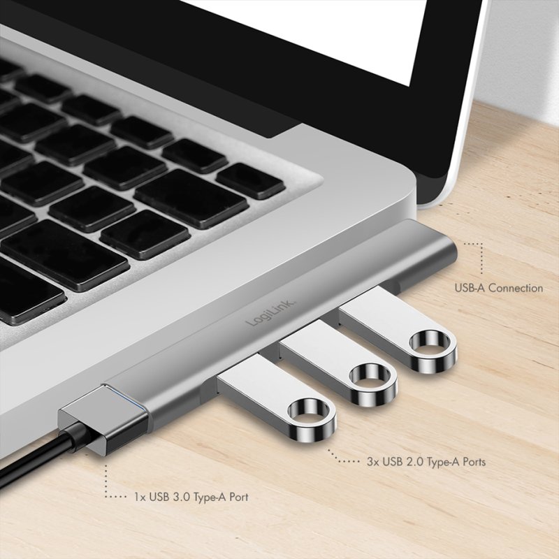 LogiLink Hub USB 3.0 4 ports, ultra-mince aluminium, argent