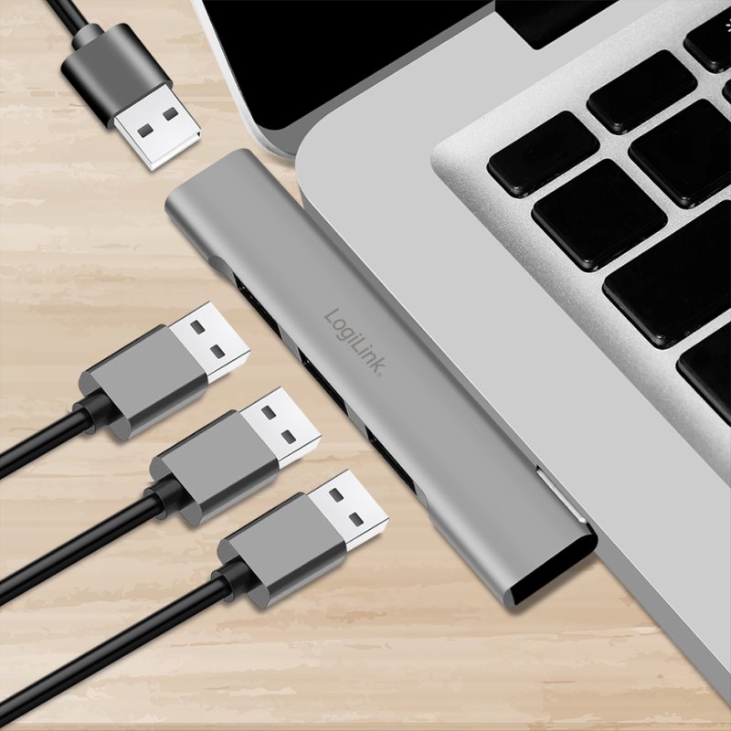 LogiLink Hub USB 3.0 4 ports, ultra-mince aluminium, argent