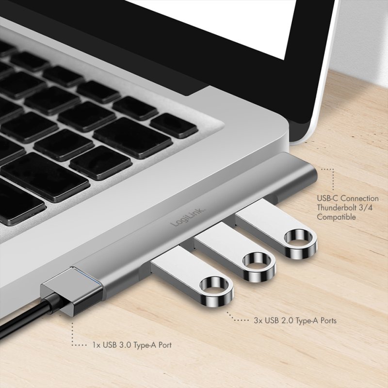 LogiLink USB 3.0 Ultraslim Hub, 4 ports, boîtier aluminium, argent