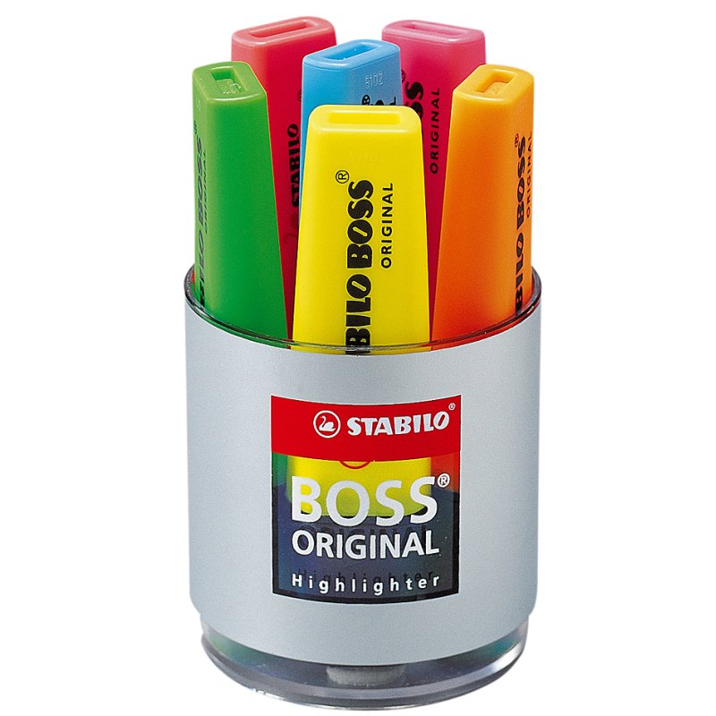 STABILO Boss Original highlighters, refillable, assorted colours, 6 pieces