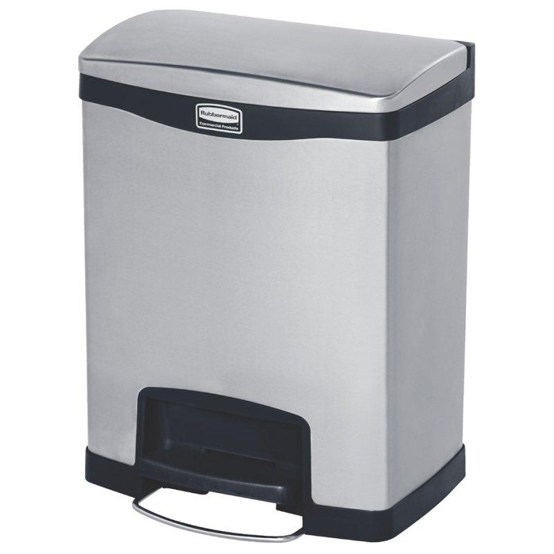 Rubbermaid poubelle à pédale Slim Jim, acier inoxydable, argent/noir, 30 litres