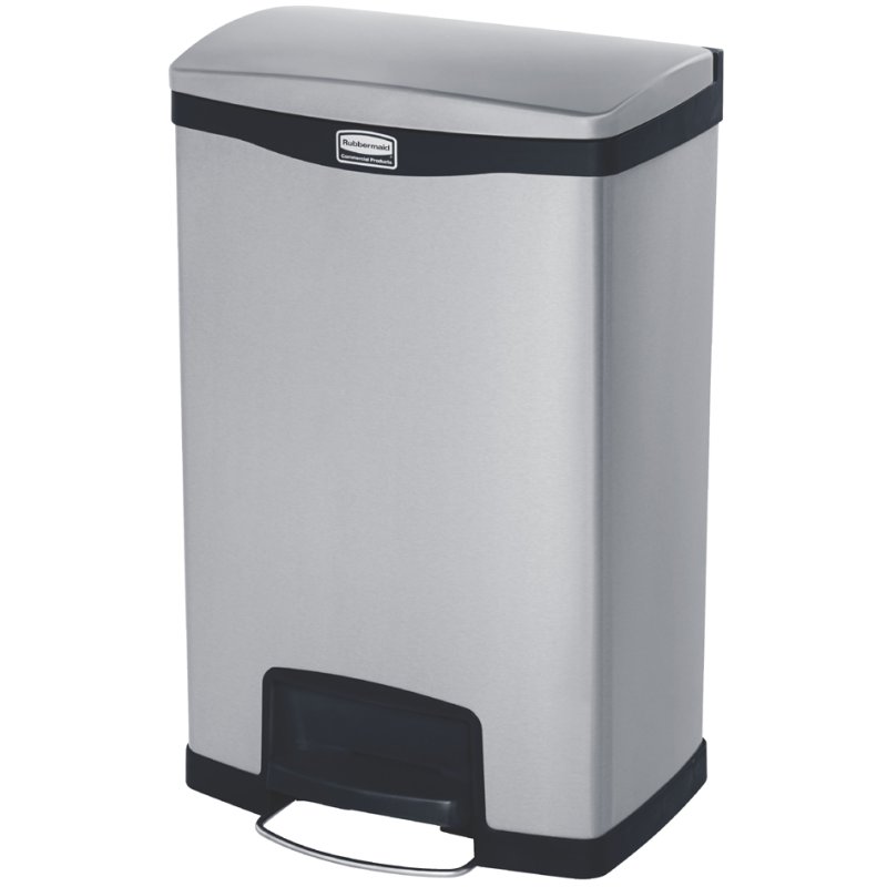 Rubbermaid poubelle à pédale Slim Jim, acier inoxydable, argent/noir, 50 litres
