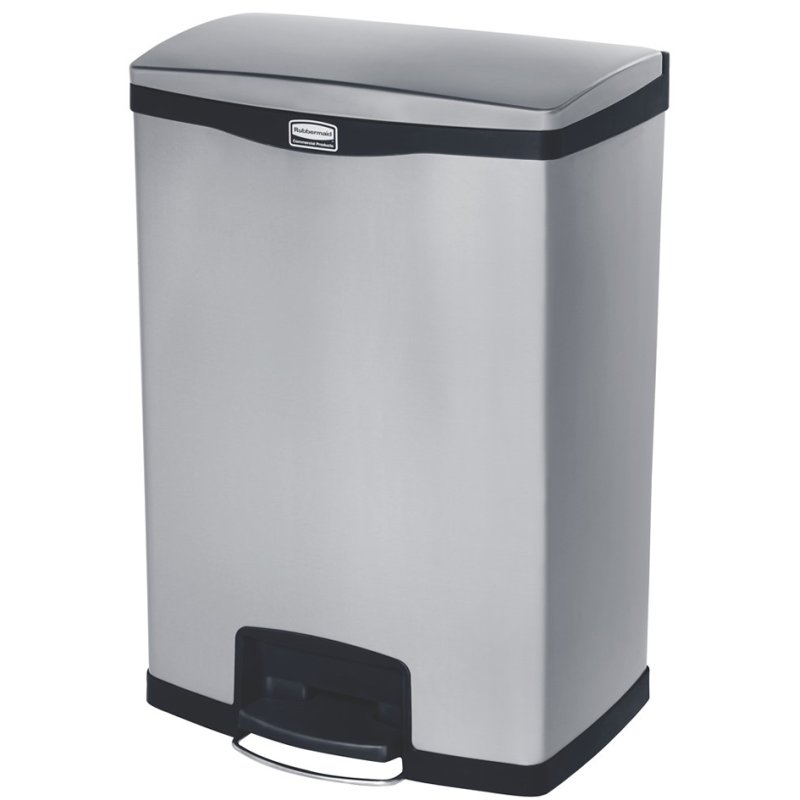 Rubbermaid poubelle à pédale Slim Jim, inox, argent/noir, 90 litres