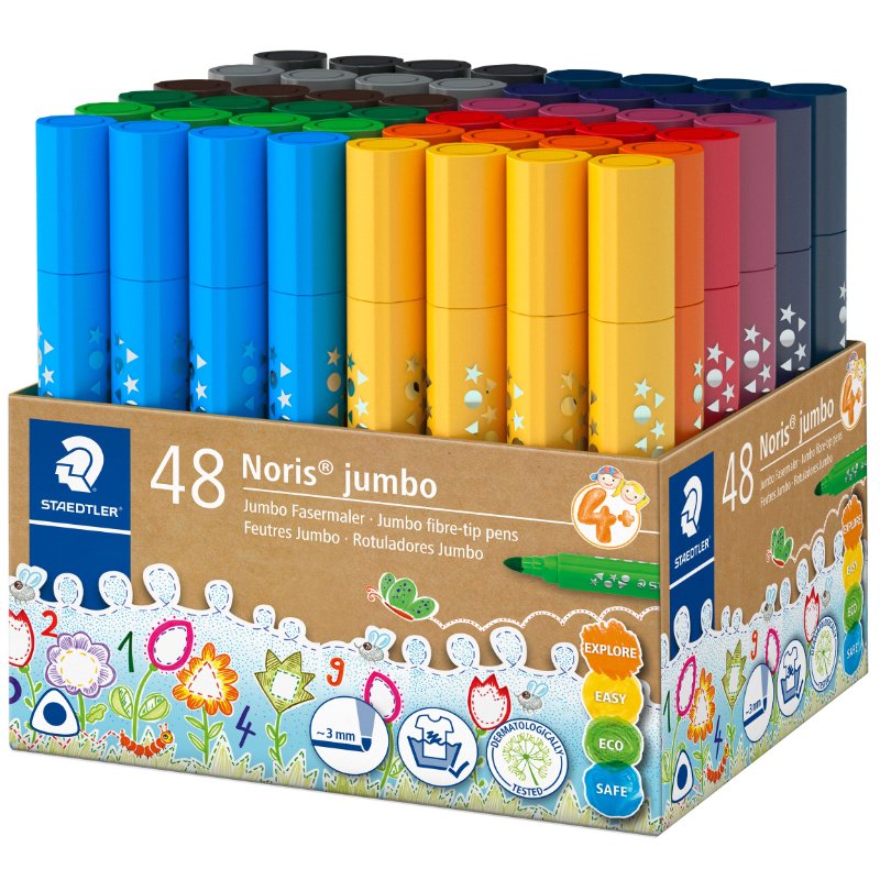 STAEDTLER Noris jumbo feutres, 3,0 mm triangulaire, lavable, 48 pièces