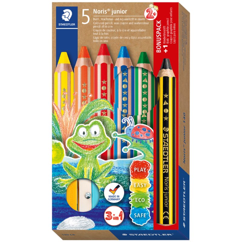 STAEDTLER crayons de couleur Noris junior, hexagonal, 3-en-1, 6 pièces