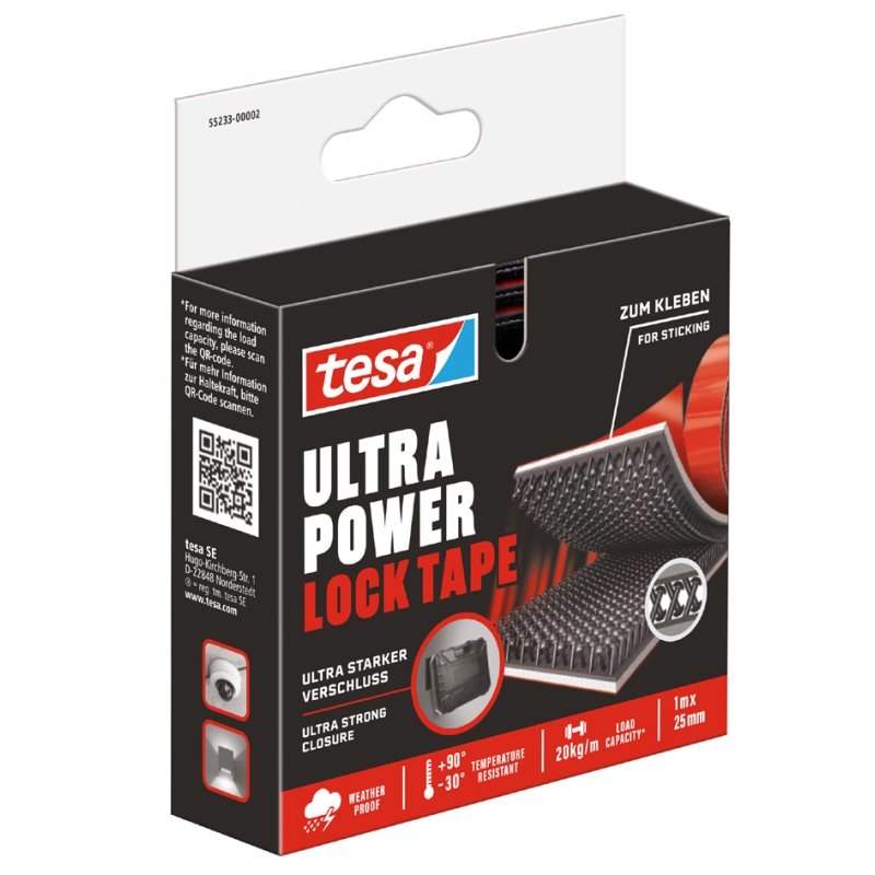 tesa ruban adhésif Ultra Power Lock Tape, noir, 25 mm × 1 m, double face