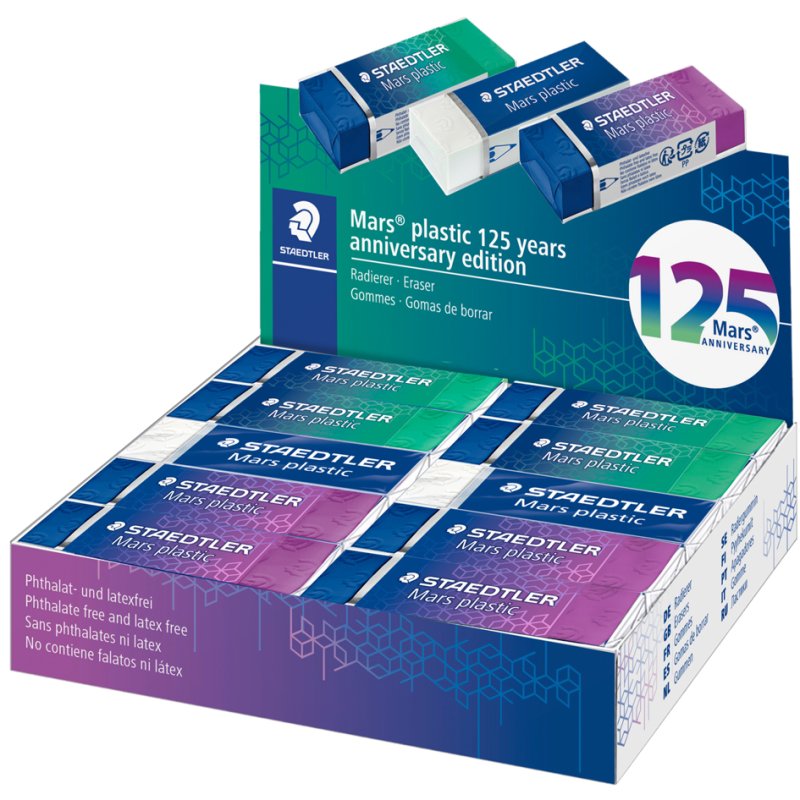 STAEDTLER Mars gomme plastique, 125 ans anniversaire, présentoir 20 pièces