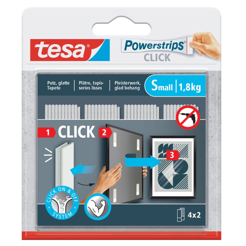 tesa Powerstrips CLICK bandes auto-agrippantes LARGE, blanc, 8 pièces