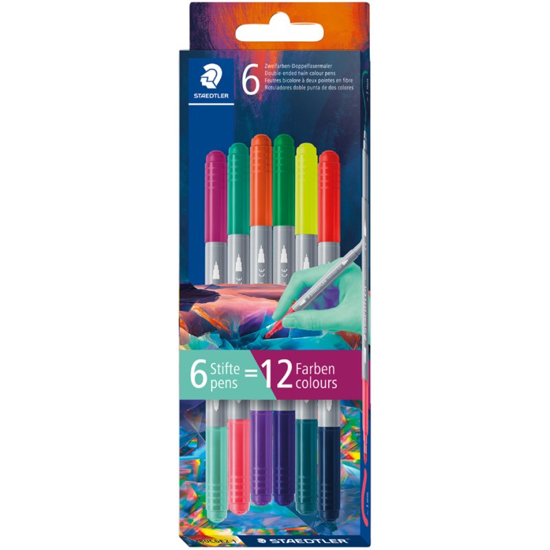 STAEDTLER double-sided felt-tip pens, 3.0/1.0 mm, dark shades, 6 pieces