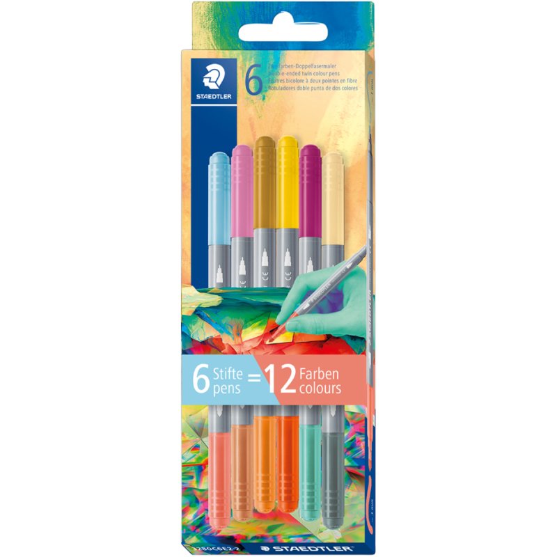 STAEDTLER double-sided felt-tip pens, 3.0/1.0 mm, dark shades, 6 pieces