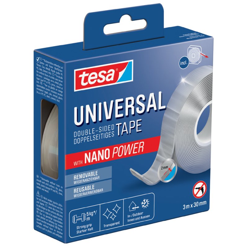 tesa ruban adhésif double face NANO POWER, 30 mm × 3 m, transparent
