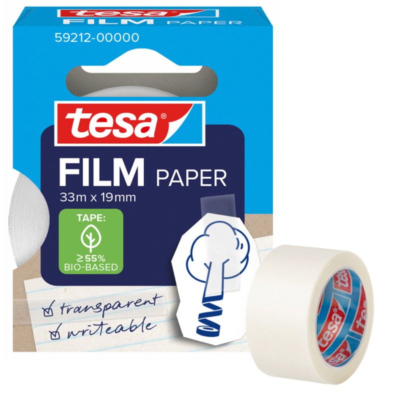 tesa ruban adhésif transparent, inscriptible, 19 mm × 33 m