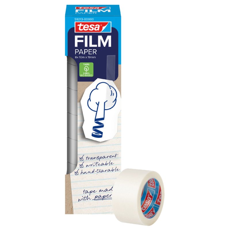 tesa ruban adhésif transparent, inscriptible, 19 mm × 33 m, 8 rouleaux