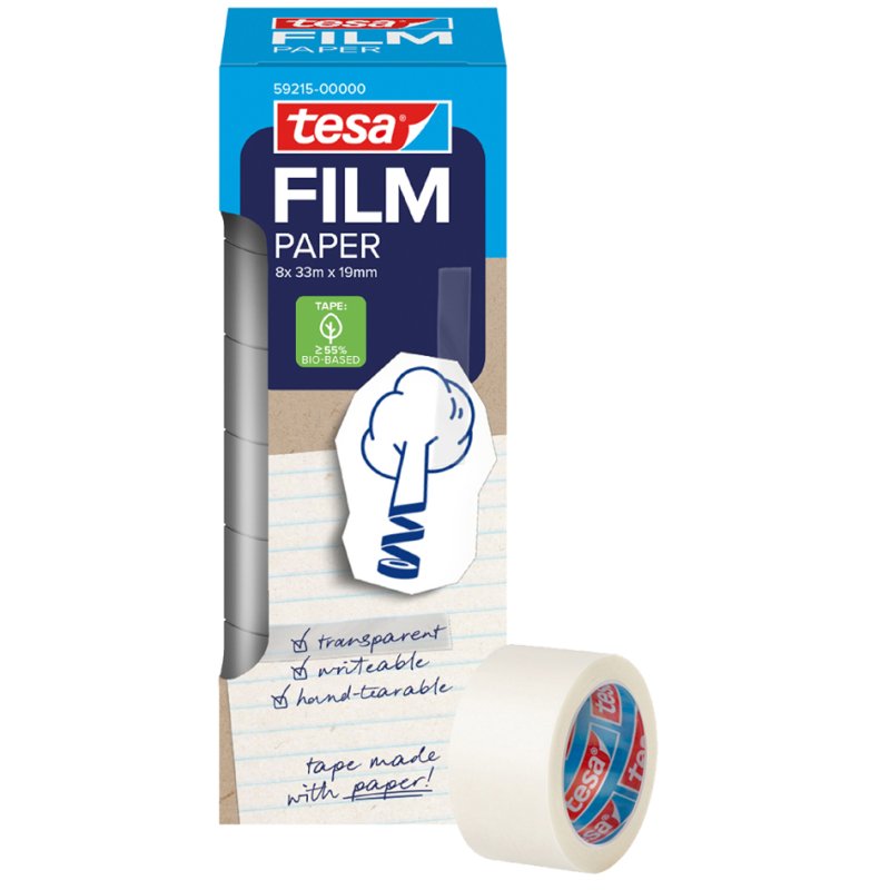 tesa ruban adhésif transparent, inscriptible, 19 mm × 33 m, 8 rouleaux