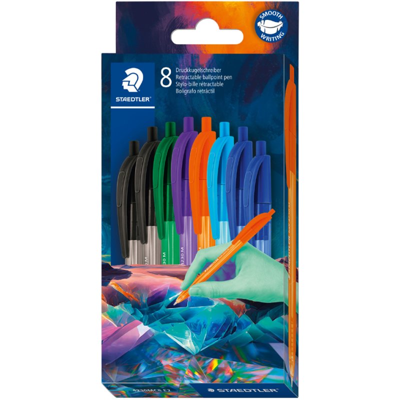 STAEDTLER stylos à bille rétractables, triangulaires, transparent, 8 pièces