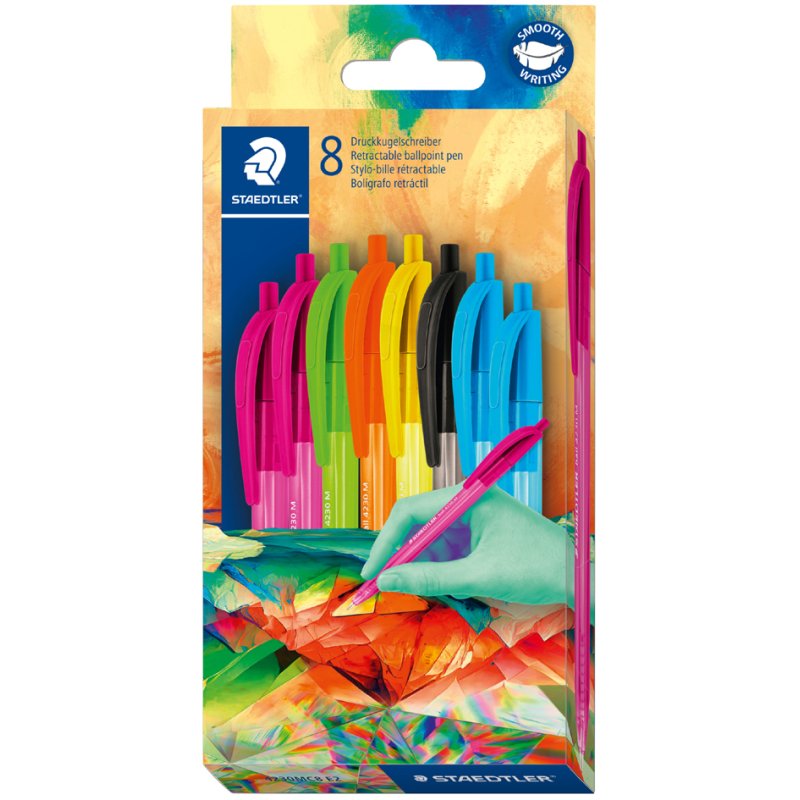 STAEDTLER stylos à bille rétractables, triangulaires, transparent, 8 pièces