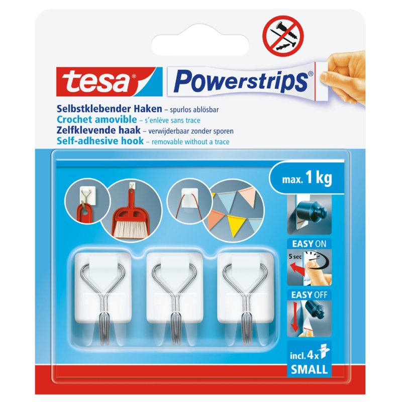 tesa Powerstrips crochets petit, réutilisable, blanc, 3 pièces