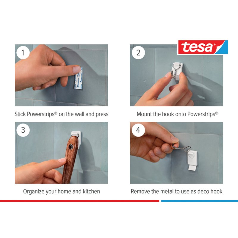 tesa Powerstrips crochets petit, réutilisable, blanc, 3 pièces