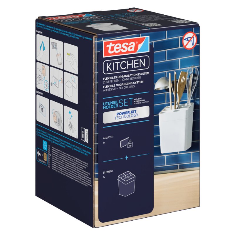 tesa porte-ustensiles de cuisine, blanc, plastique, 135×150×170 mm