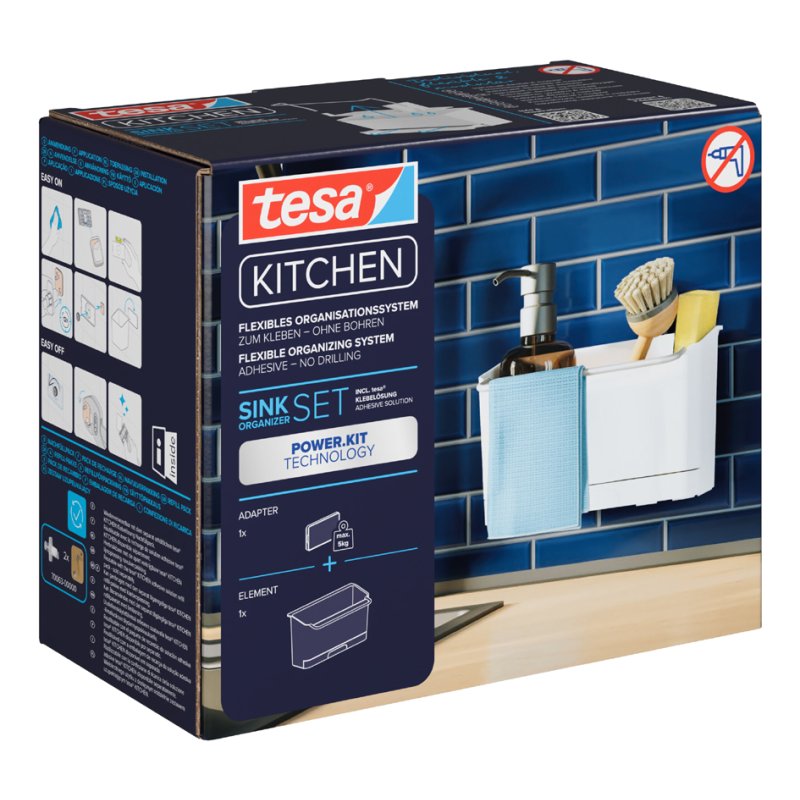 tesa KITCHEN sink organiser, white, plastic, 5 kg load capacity