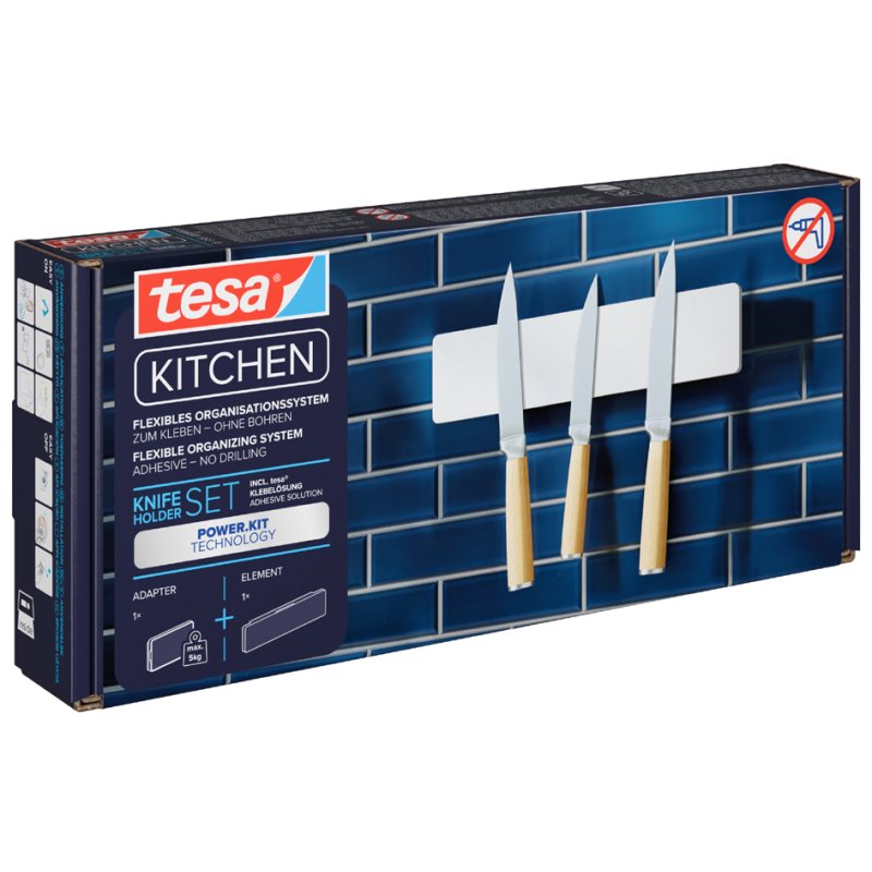 tesa KITCHEN porte-couteaux, blanc, aluminium, 265×35×65 mm