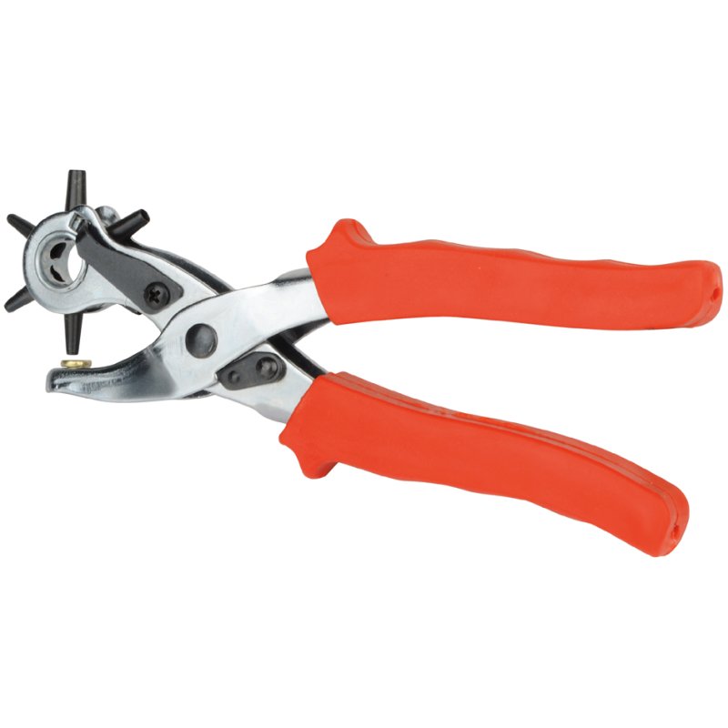 BRÜDER MANNESMANN turret hole punch pliers, 220 mm, 6 different punches, red plastic grip