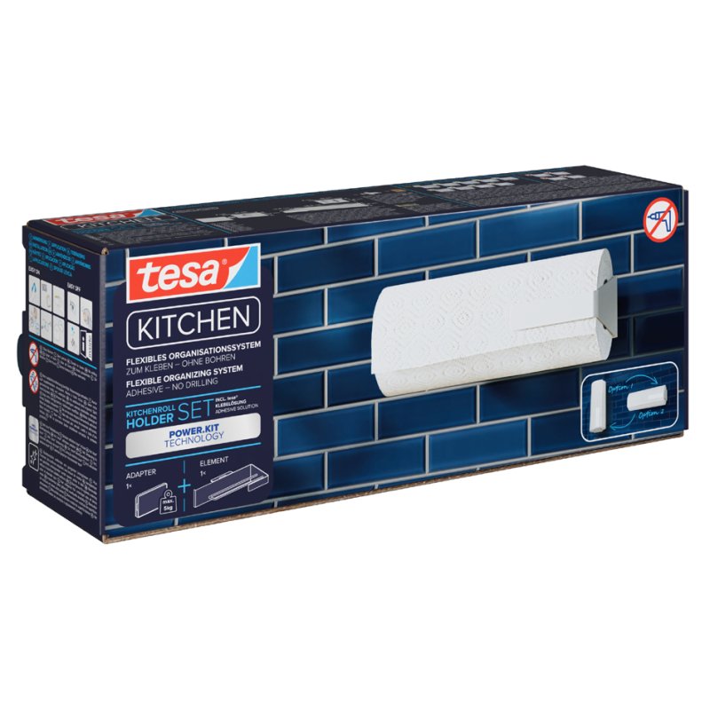 tesa KITCHEN kitchen roll holder, white, plastic, 5 kg load capacity