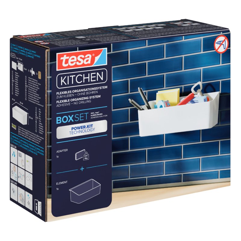 tesa Boîte d'organisation cuisine, blanc, 240×145×85 mm, capacité 5 kg