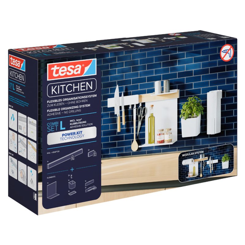 tesa KITCHEN ensemble d'organisation cuisine L, 8 pièces, blanc, plastique
