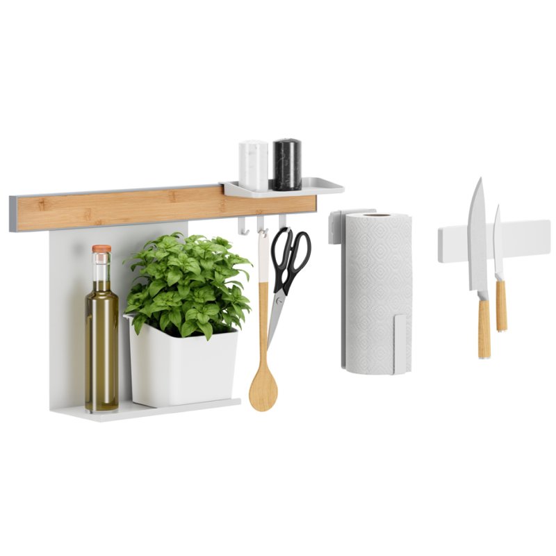 tesa KITCHEN ensemble d'organisation cuisine L, 8 pièces, blanc, plastique