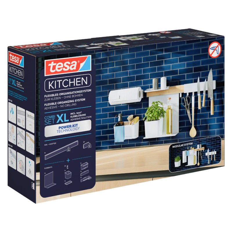 tesa organisateur cuisine set XL, 9 pièces, blanc