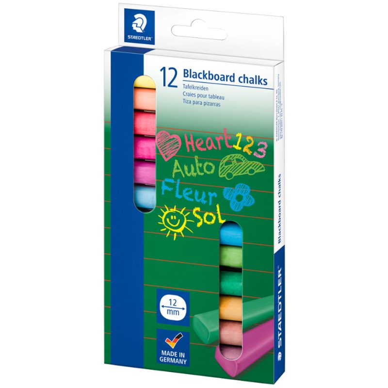 STAEDTLER craie de couleur pour tableaux noirs, sans poussière, 12 pièces, couleurs assorties